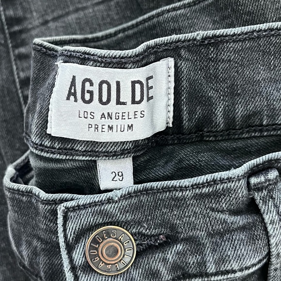 AGOLDE | High Waist 'Feel Good' Distressed Raw Hem Skinny Jeans Black | Size 29 - Picture 5 of 10